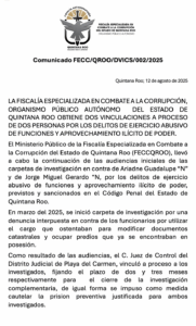 Comunicado FECC/QROO/DVICS/002/2025