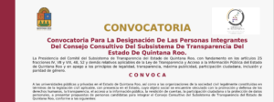 Convocatoria para la Designación de las Personas Integrantes del Consejo Consultivo del Subsistema de Transparencia del Estado de Quintana Roo.